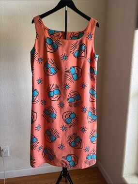 Handmade Orange Shift Dress with Turquoise Sunglass Print